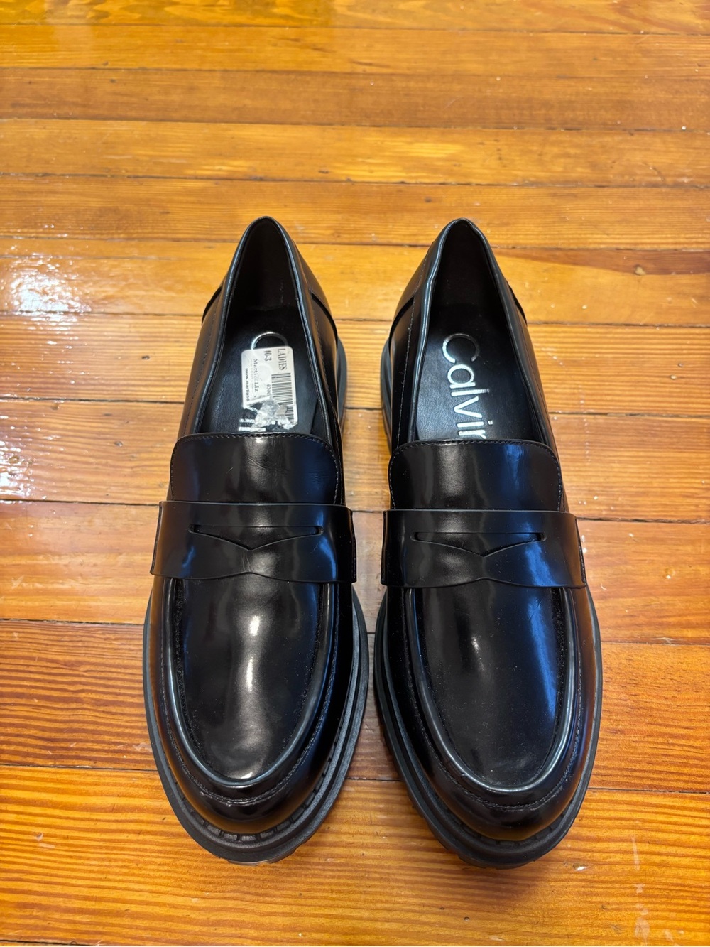 Calvin Klein Black Leather Penny Loafers - new